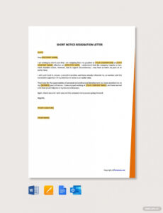 Editable Short Notice Resignation Letter Template Sample