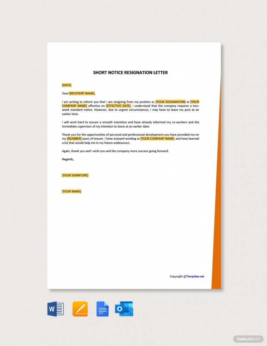  Short Notice Resignation Letter Template Docs