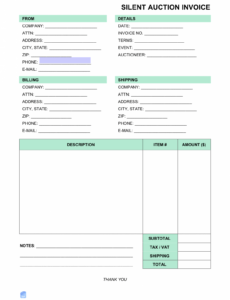 Printable Silent Auction Invoice Template