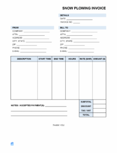 Printable Snow Plowing Invoice Template Excel