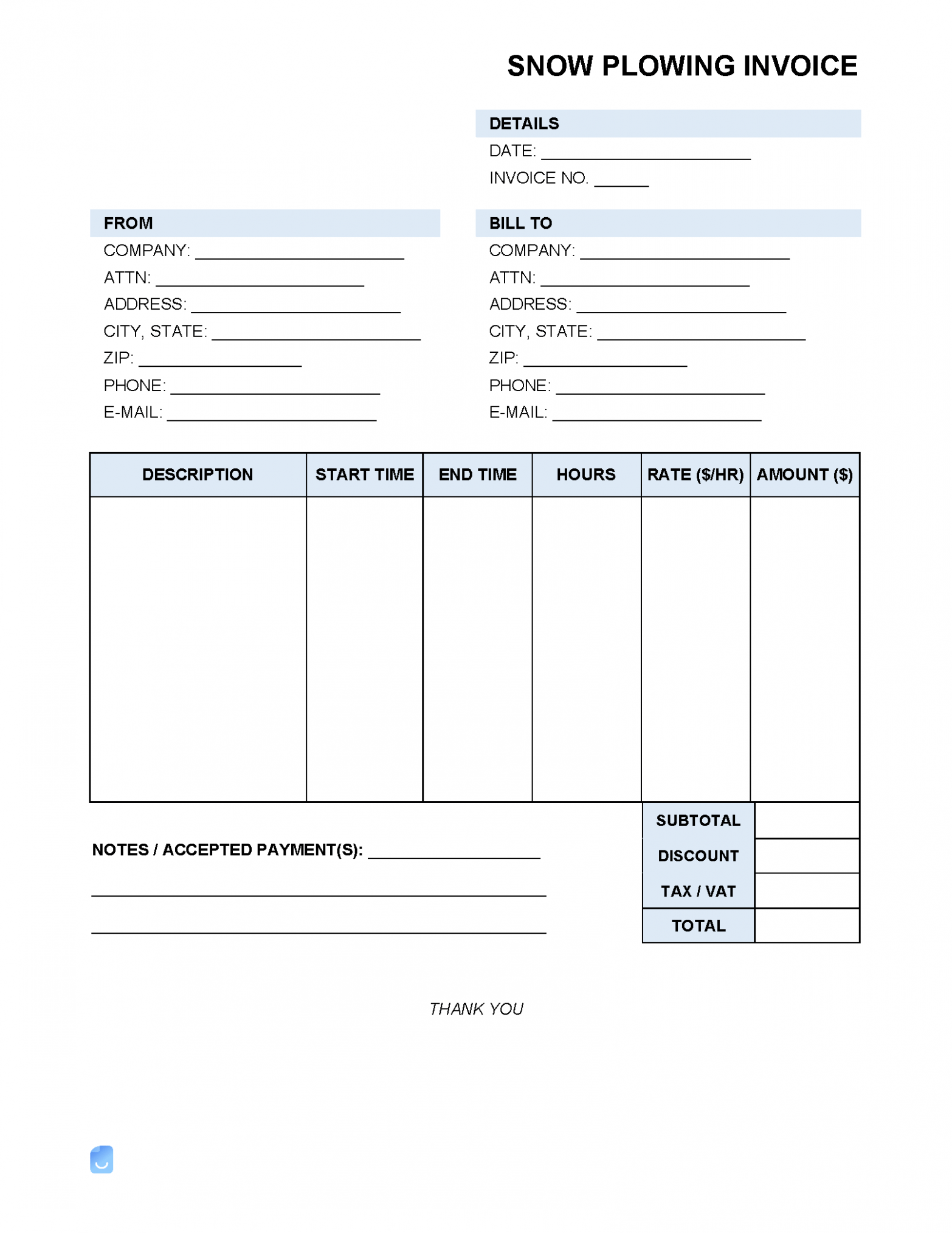 Editable Snow Plowing Invoice Template 