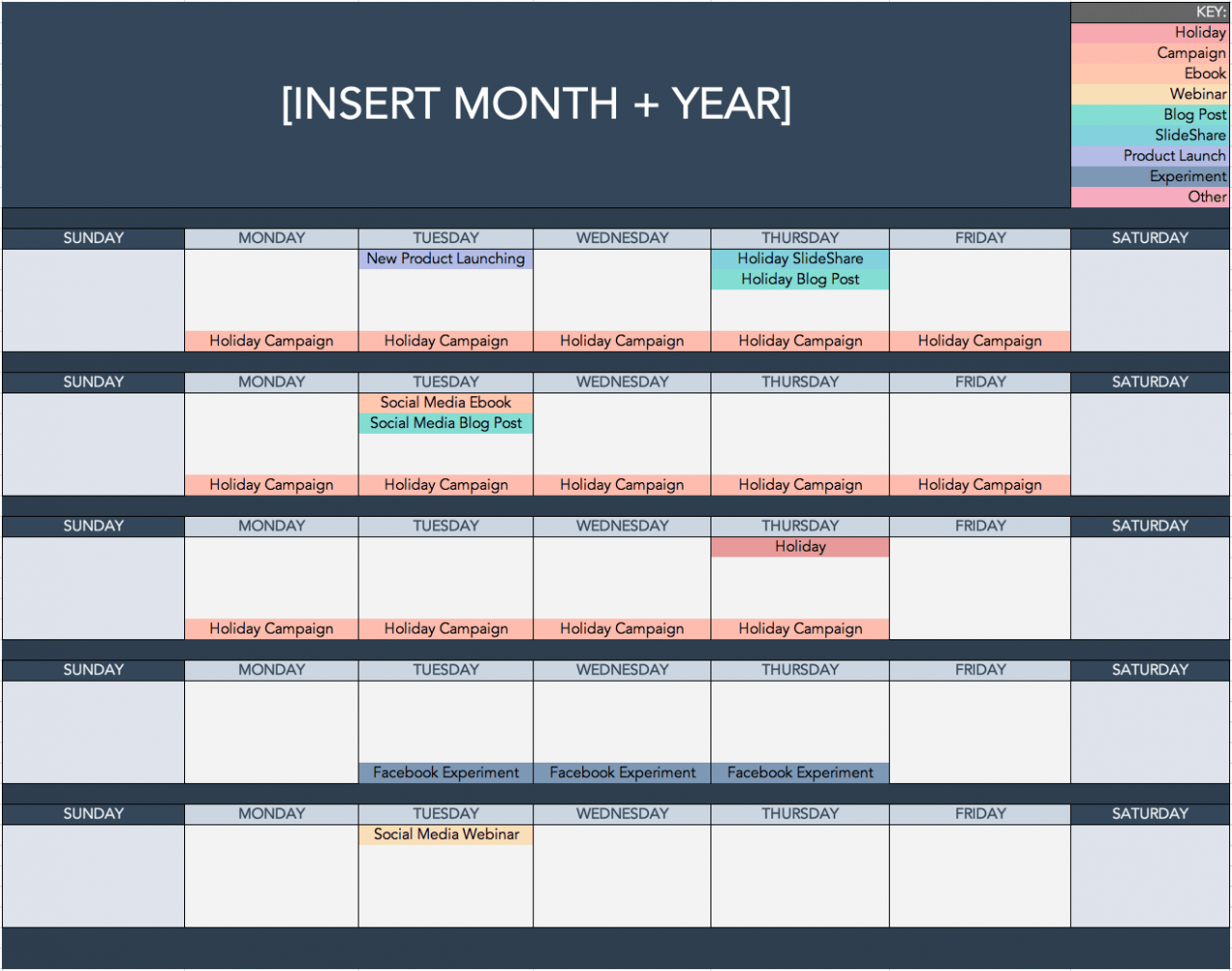 Printable Social Media Marketing Schedule Template Excel