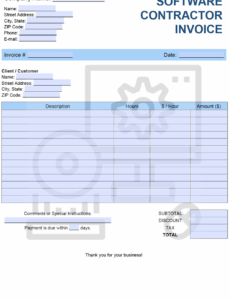 Printable Software Contractor Invoice Template Word