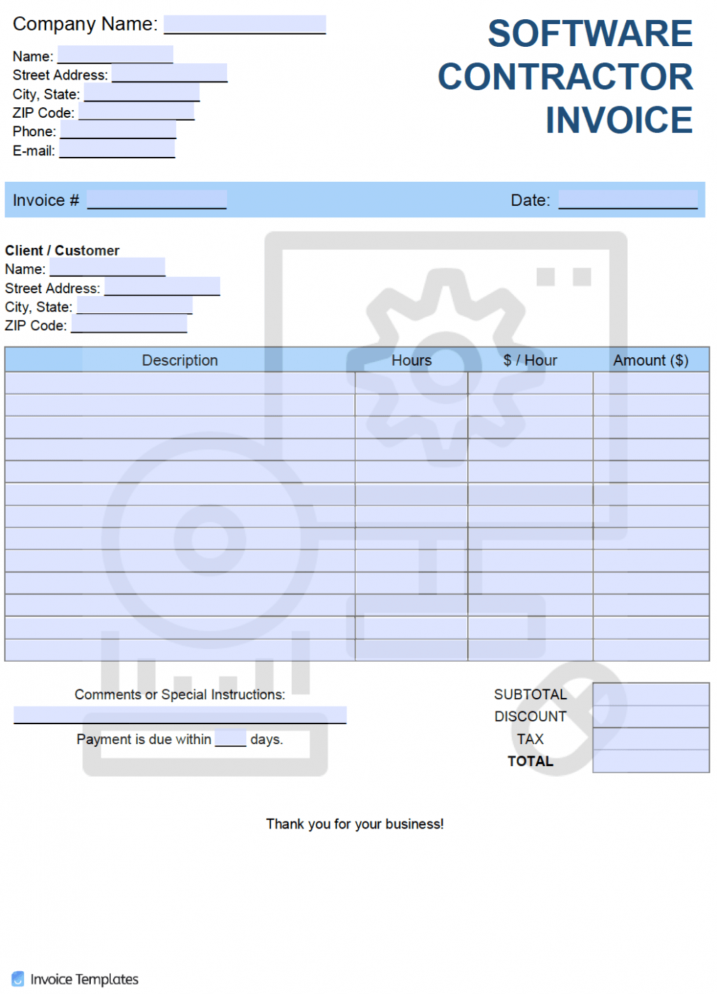 Editable Software Contractor Invoice Template PDF