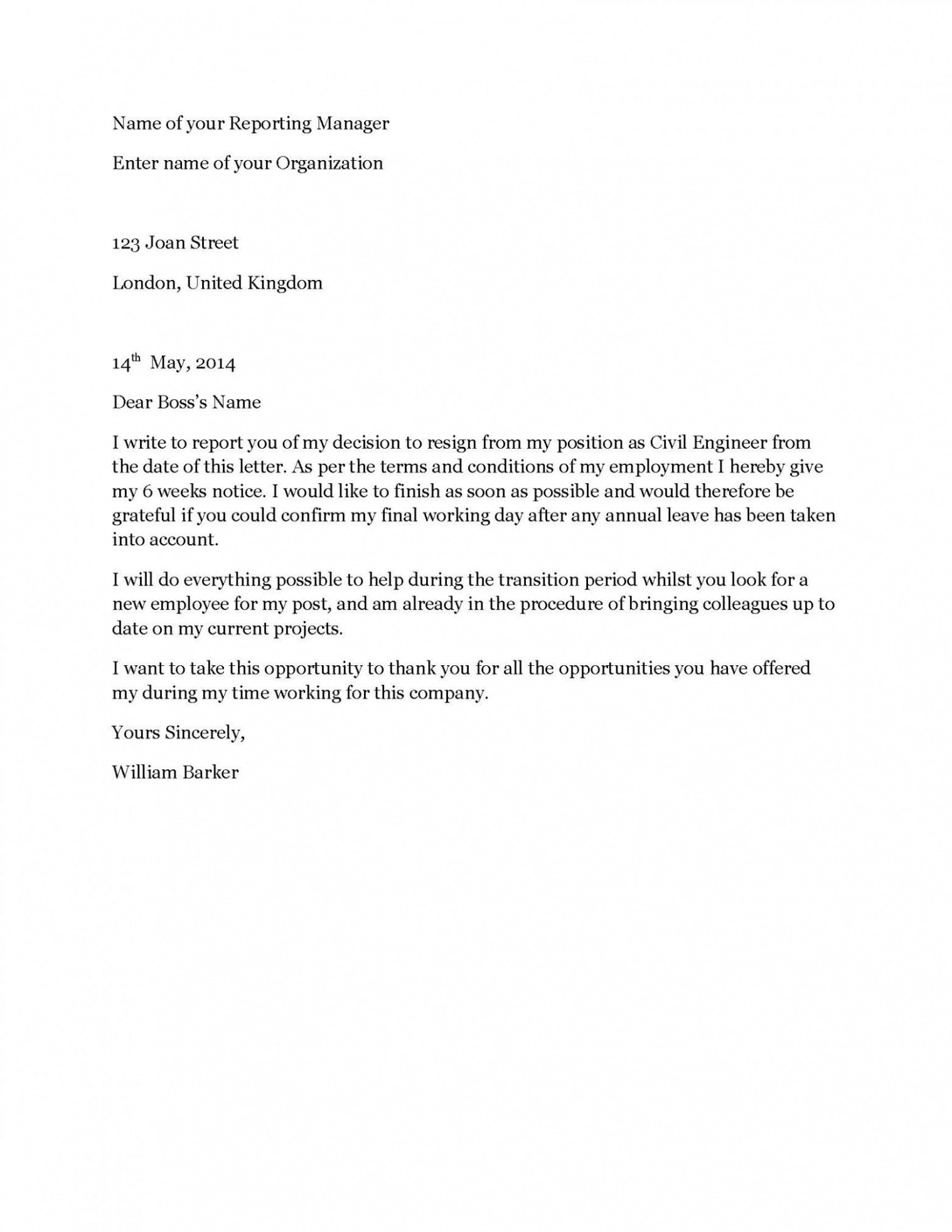 Printable Software Developer Resignation Letter PDF