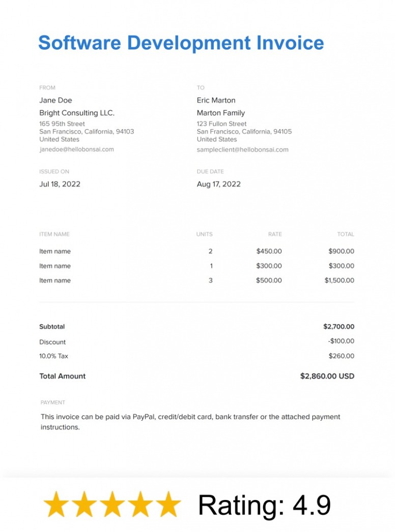 Editable Software Development Invoice Template Sample