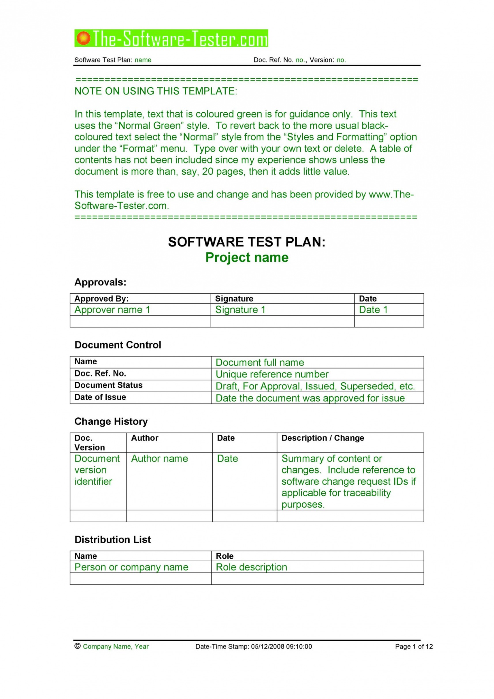 Editable Software Testing Plan Template CSV