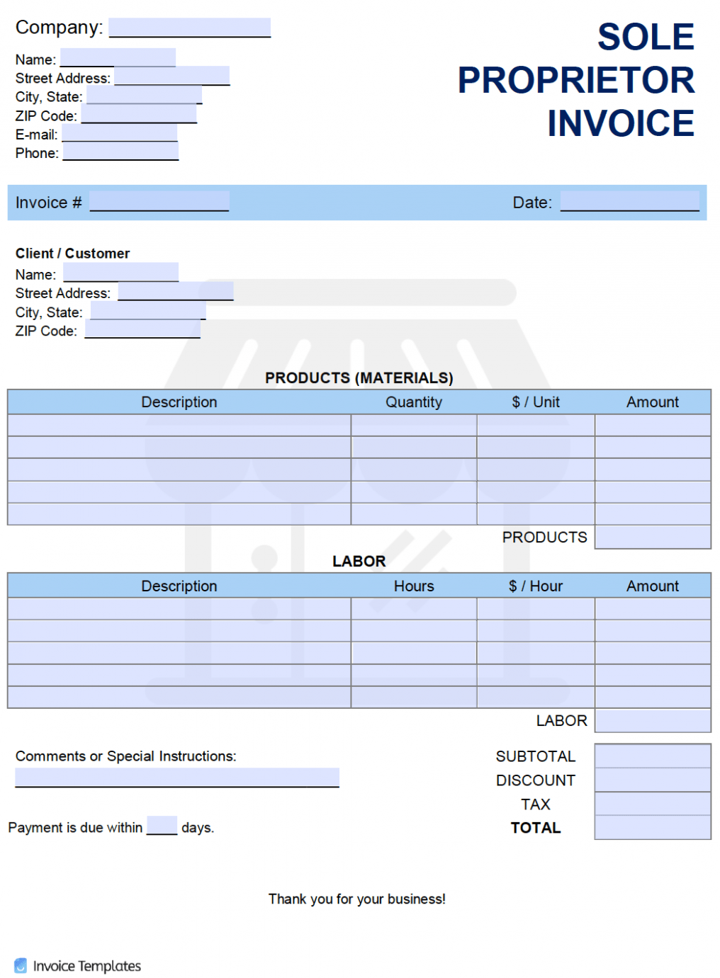 Printable Sole Proprietor Invoice Template Excel Printable Sole Proprietor Invoice Template Excel