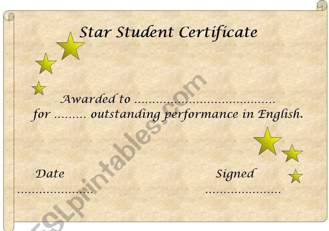 Printable Star Student Certificate Template PPT