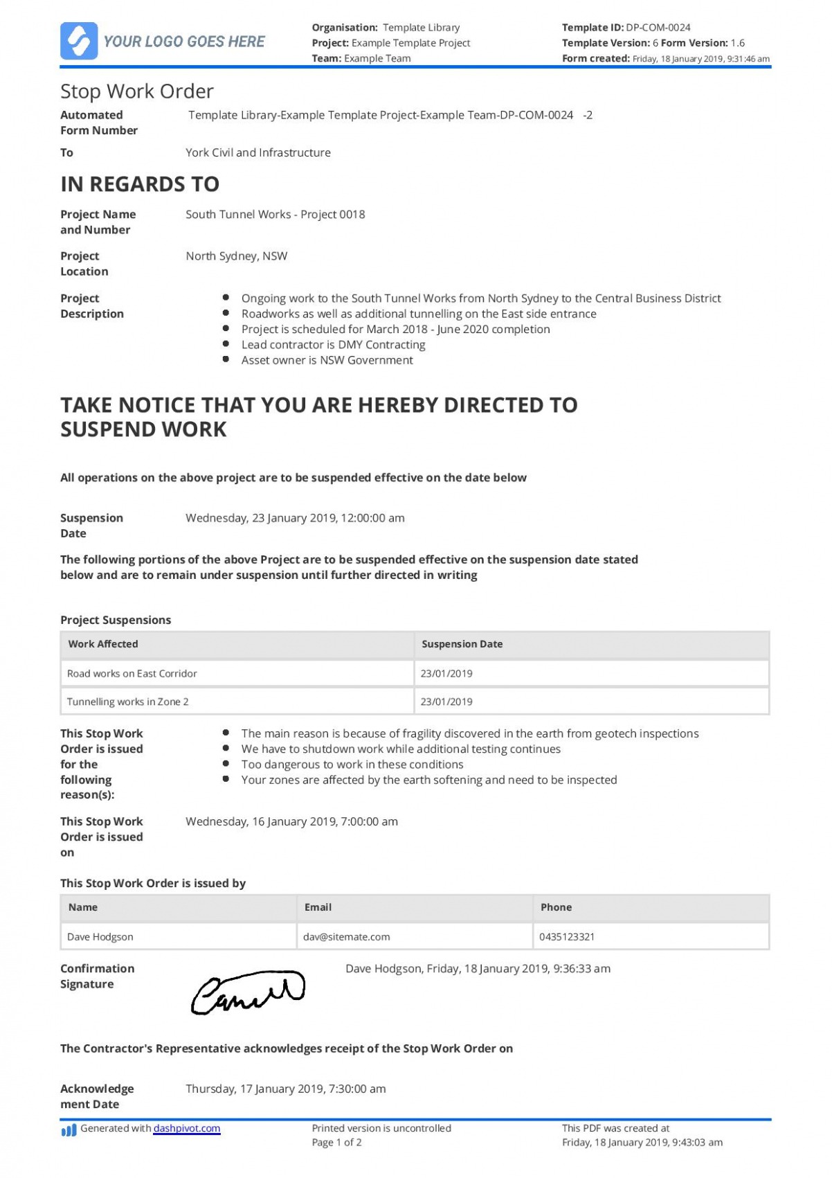 Printable Stop Work Order Template PDF Printable Stop Work Order Template PDF