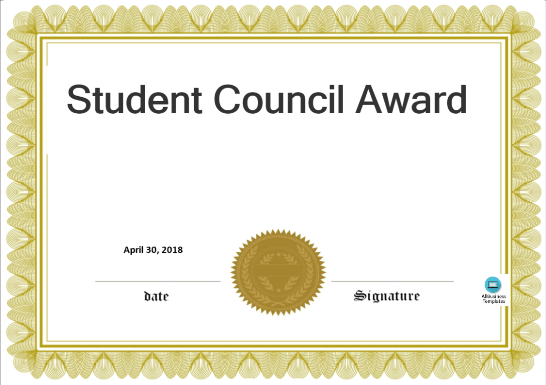 Printable Student Council Award Certificate Template Sample