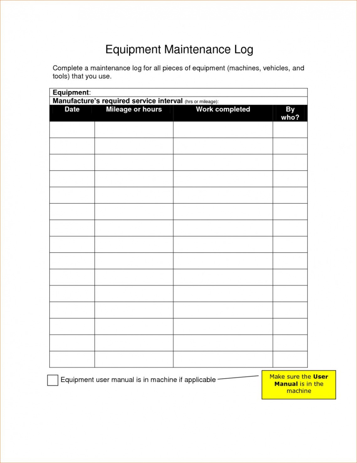 Free Tool Maintenance Schedule Template Word