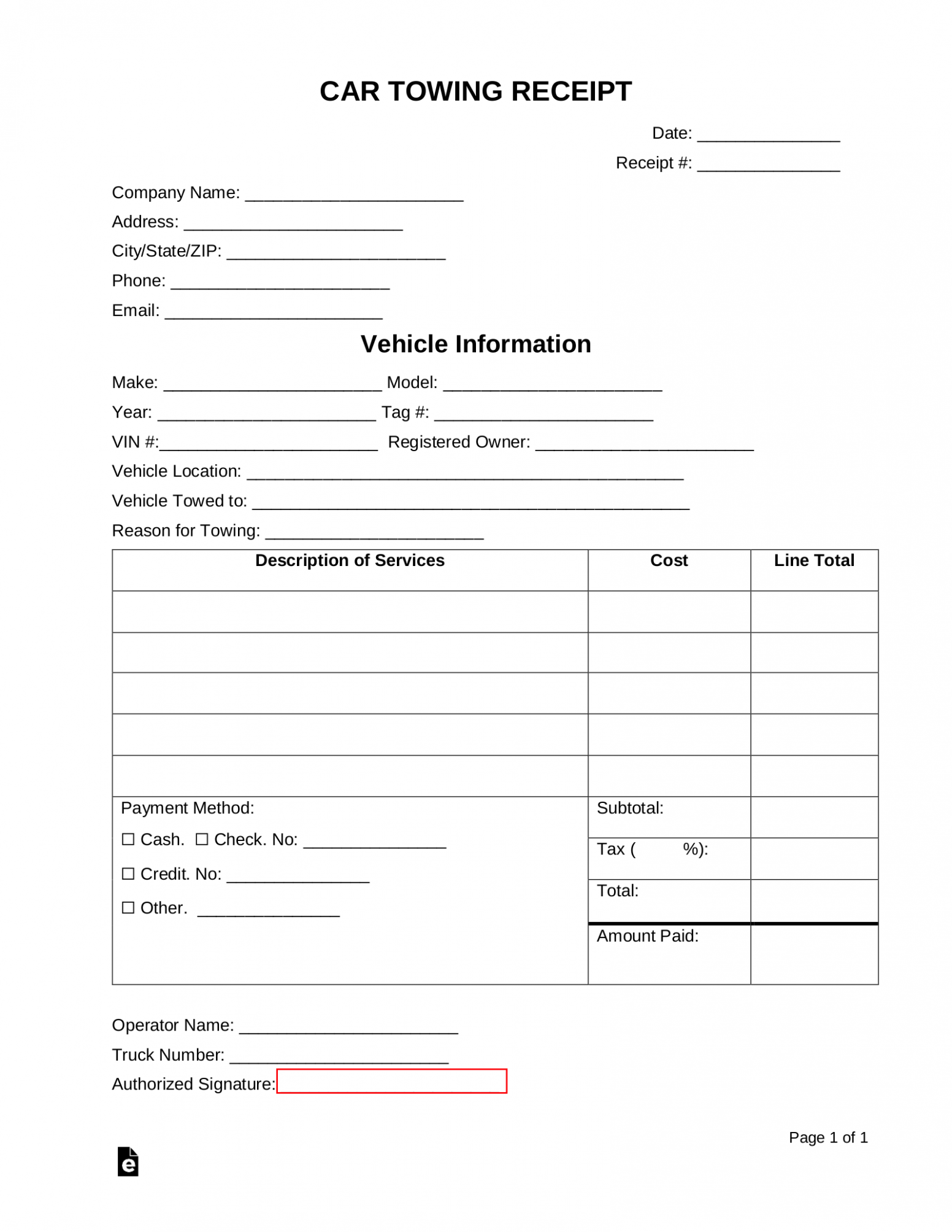 Sample Tow Truck Invoice Template Doc