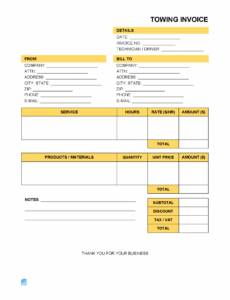 Printable Tow Truck Invoice Template Sample