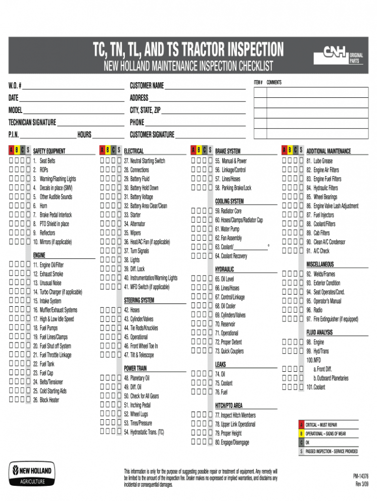 Printable Tractor Maintenance Schedule Template Excel