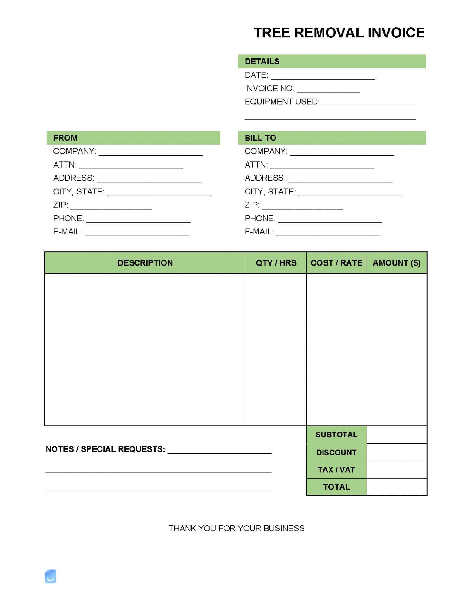 Editable Tree Service Invoice Template Docs