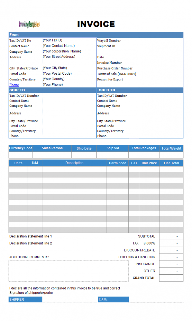 Printable Ups Proforma Invoice Template Doc