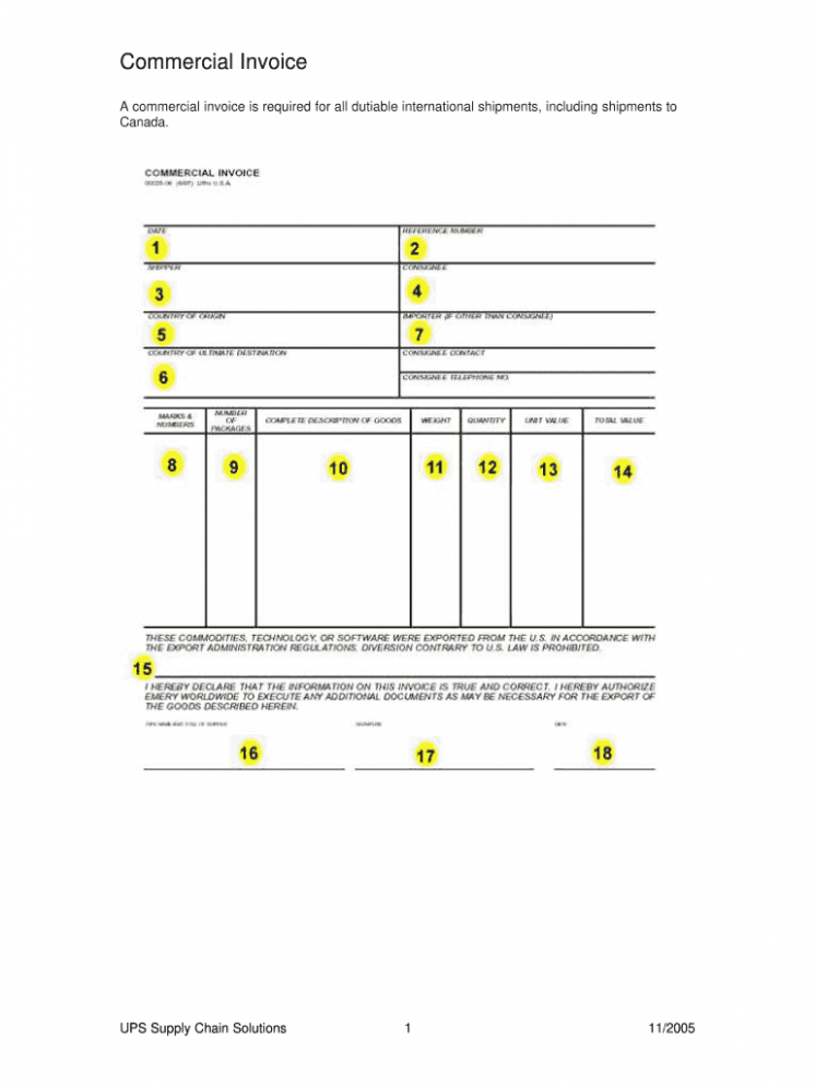 Sample Ups Proforma Invoice Template Sample