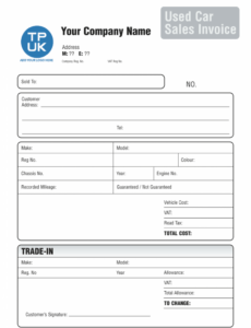 Printable Used Car Invoice Template Sample
