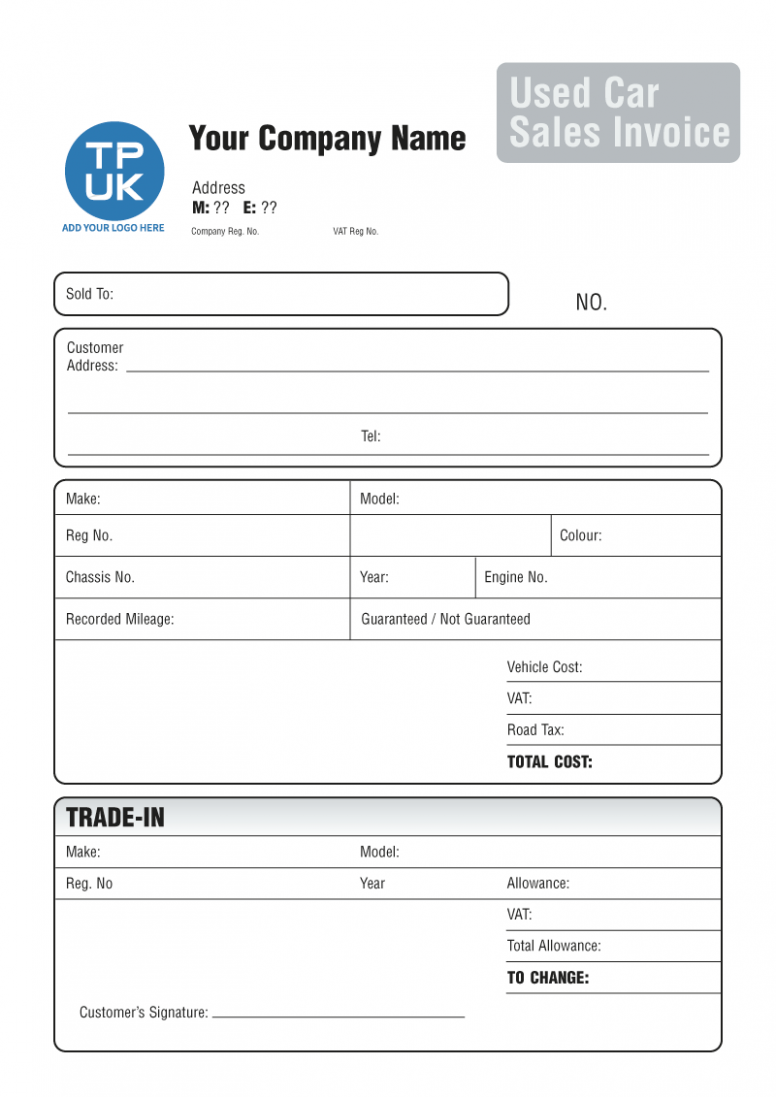 Printable Used Car Invoice Template Doc