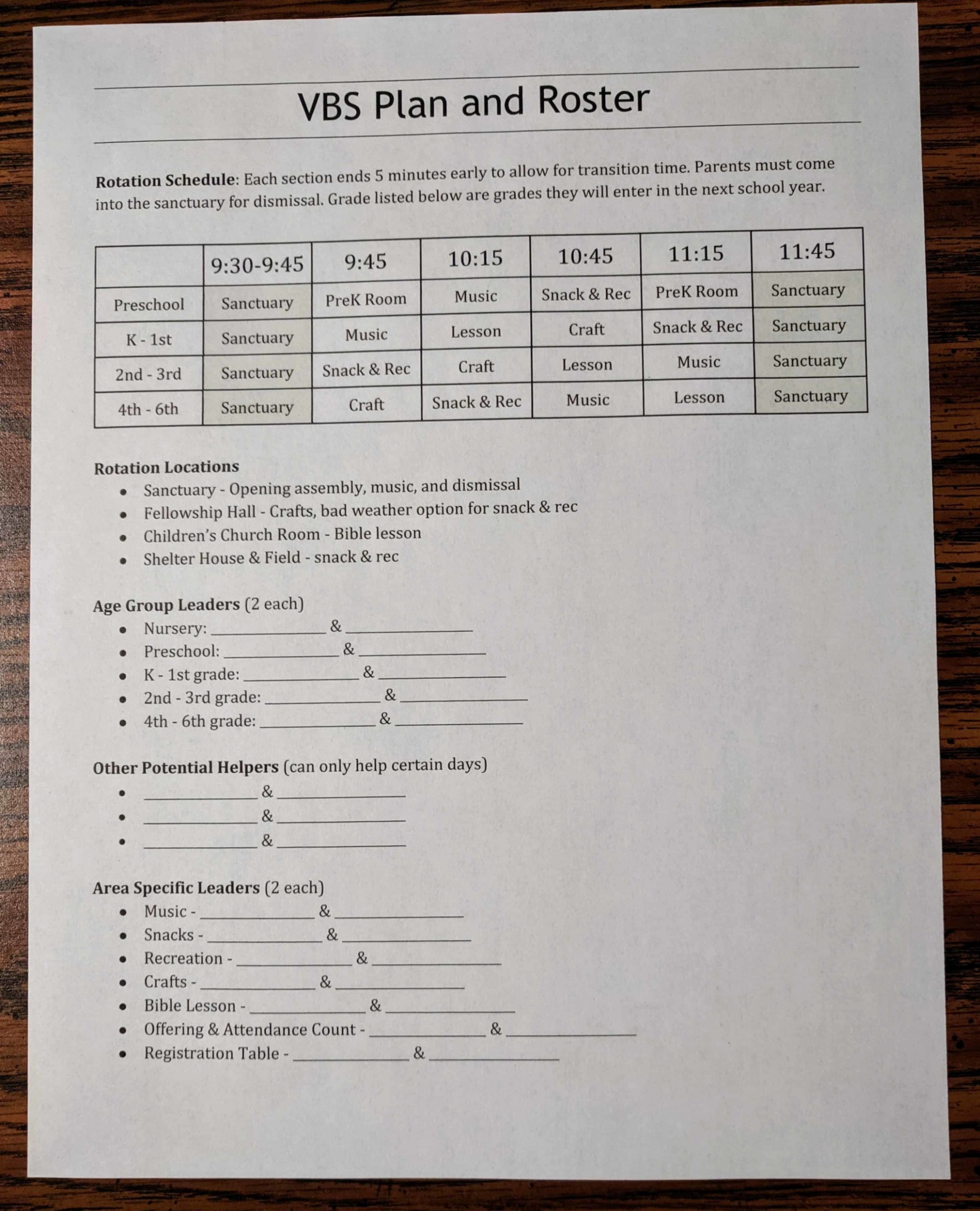 Printable Vacation Bible School Schedule Template Docs