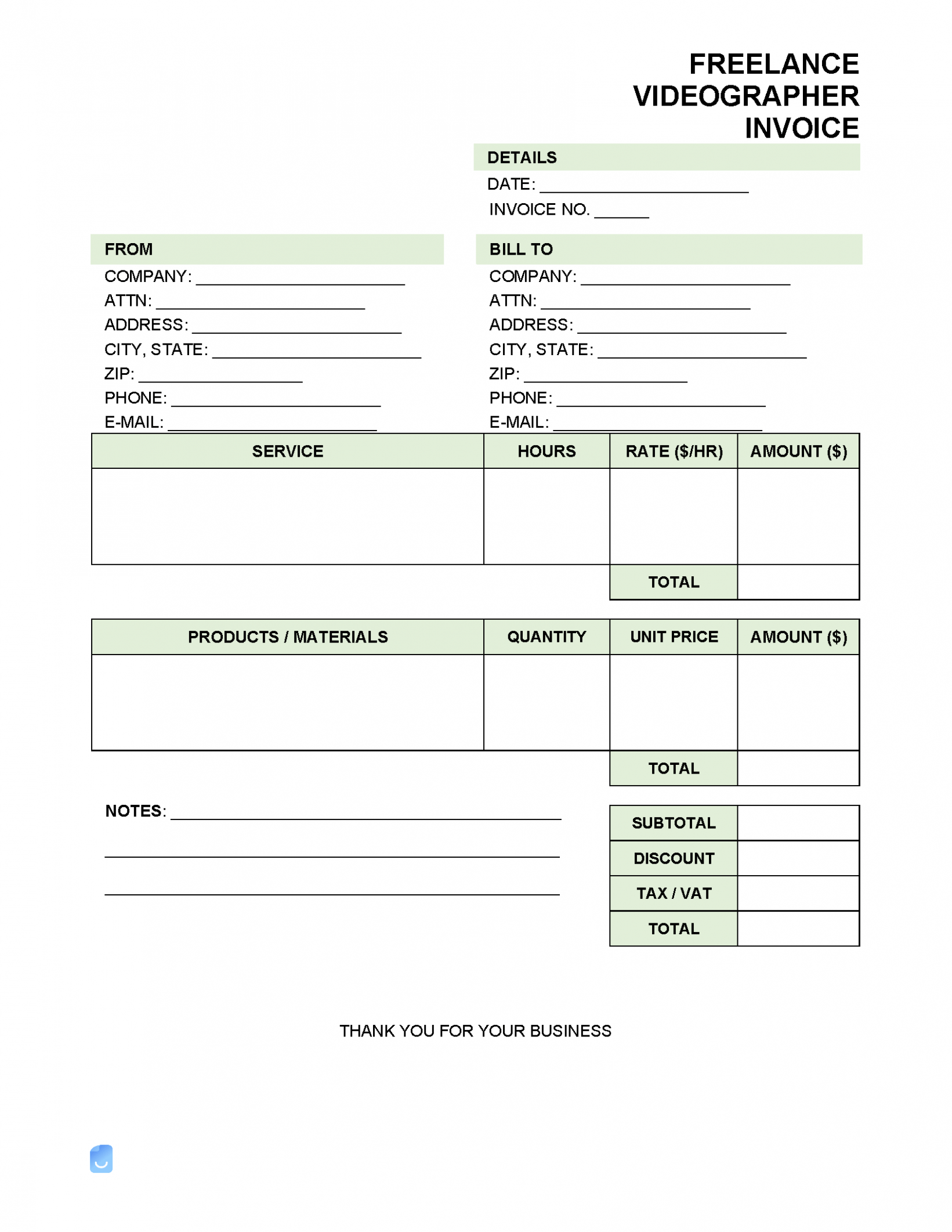 Printable Video Editor Invoice Template Excel