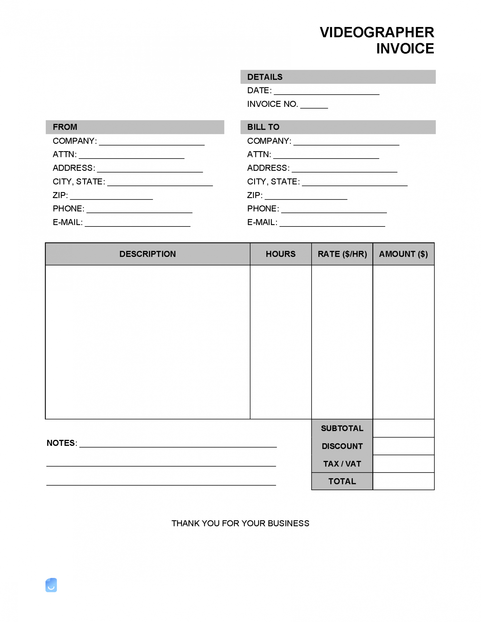 Printable Video Production Invoice Template Doc