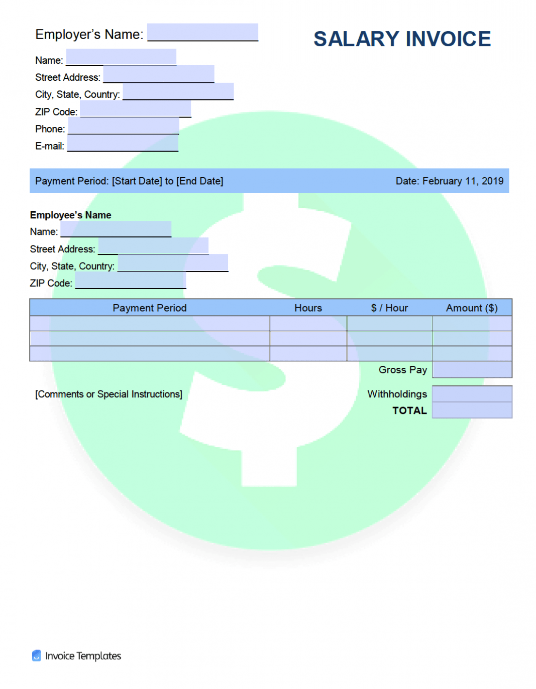 Sample Wage Invoice Template Excel