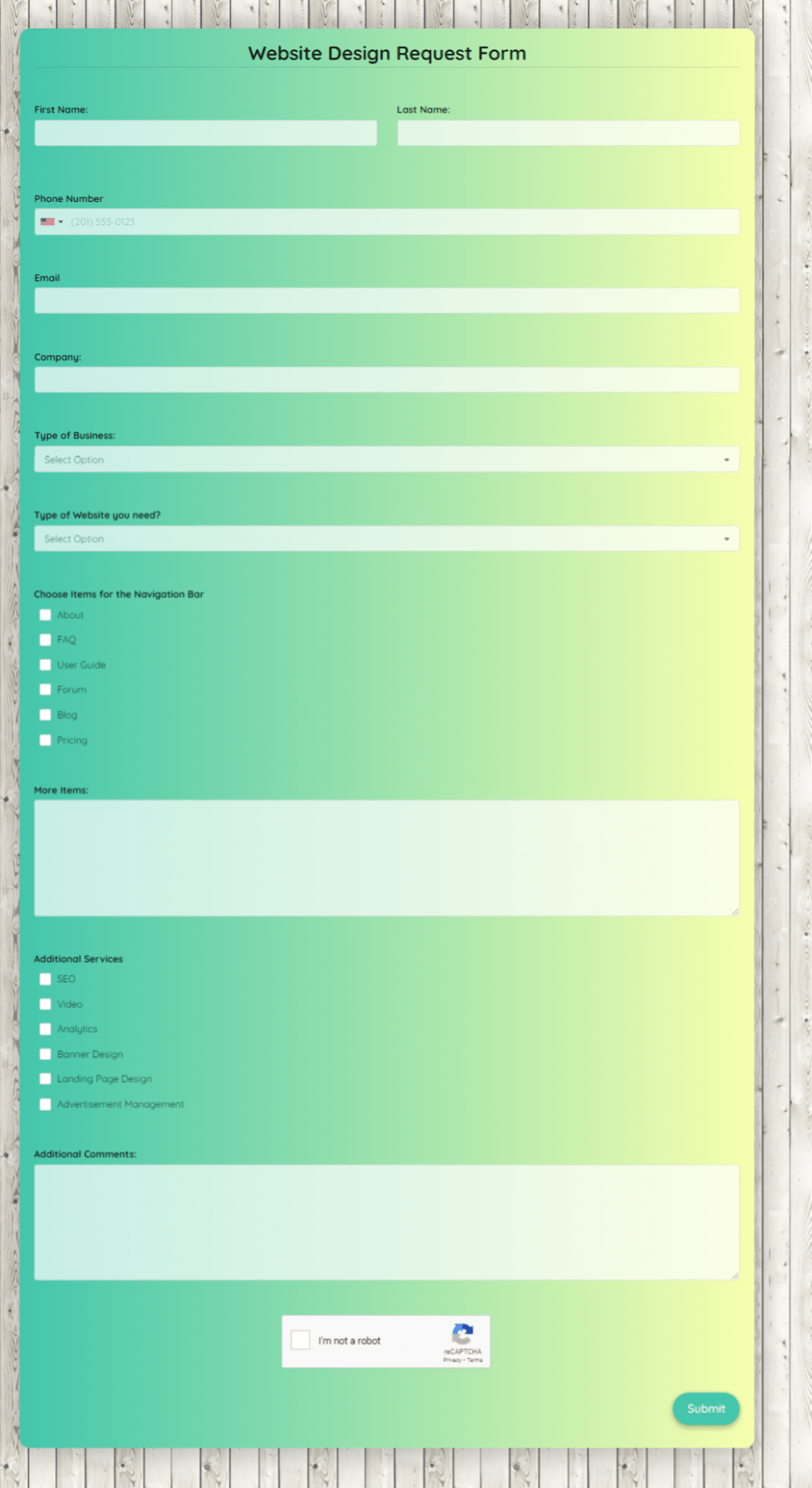 Editable Web Design Order Form Template Excel