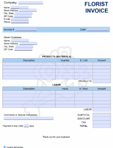 Editable Wedding Flower Invoice Template PDF