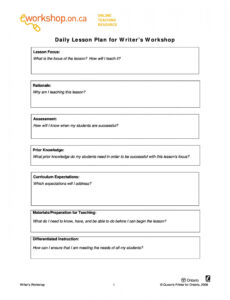 Free Workshop Lesson Plan Template Doc
