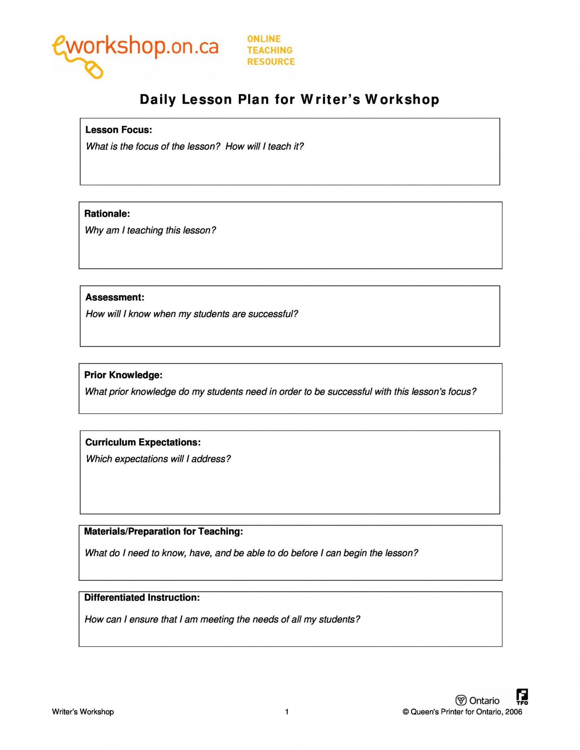 Editable Workshop Lesson Plan Template Word