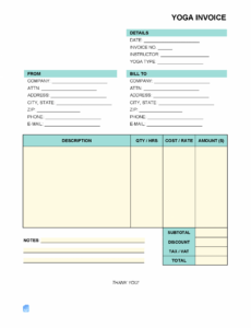 Printable Yoga Teacher Invoice Template Docs