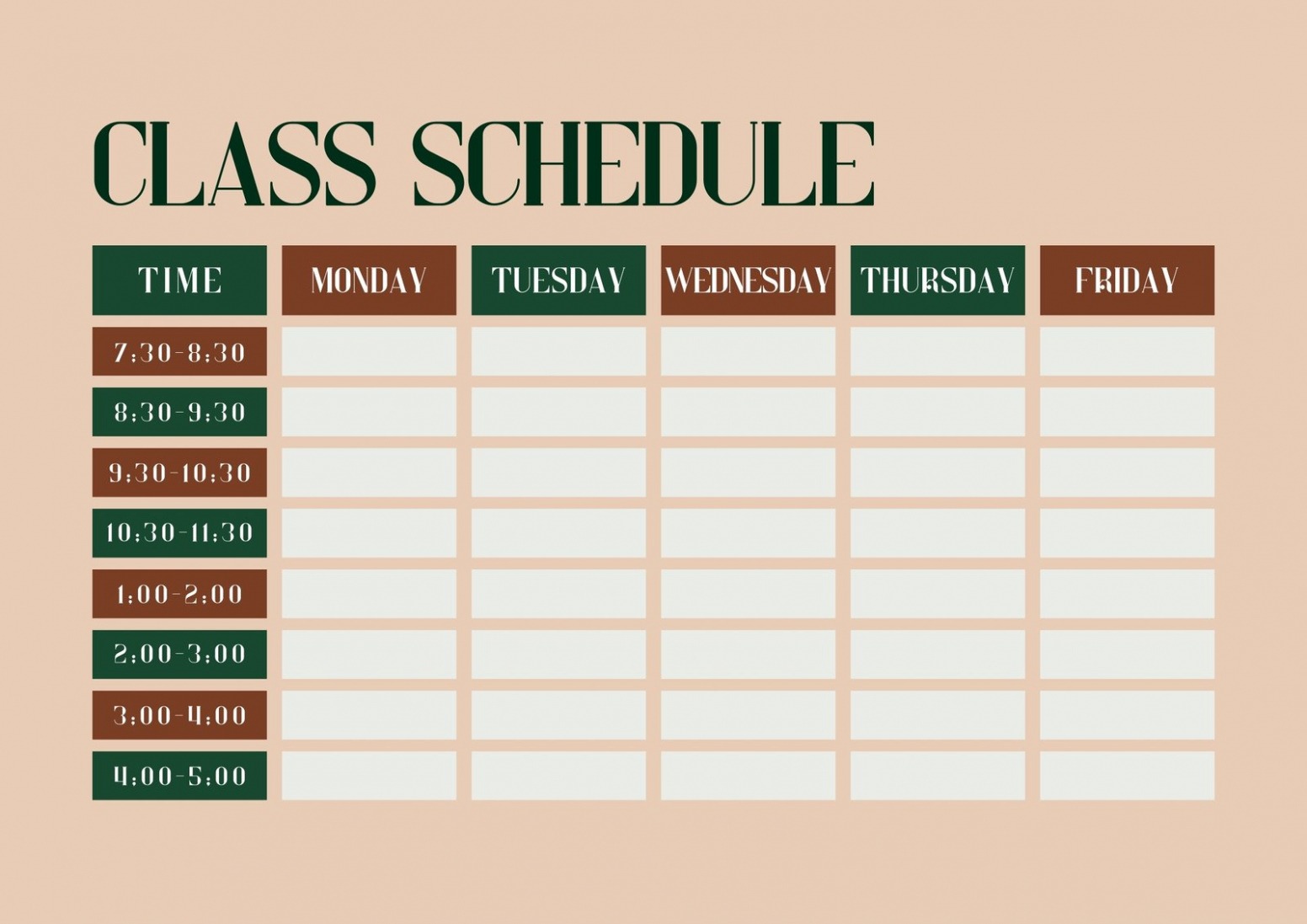 8 Period Schedule Template