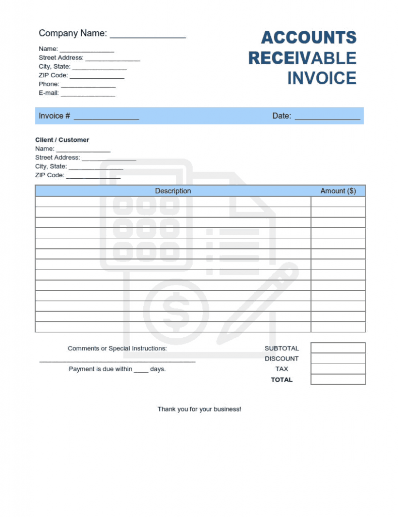 Editable Accounts Receivable Invoice Template Sample