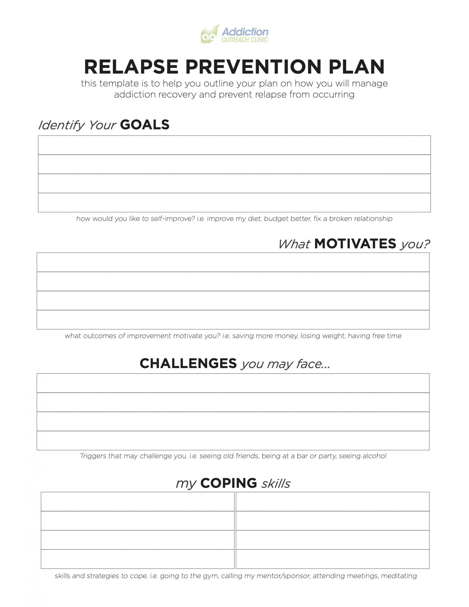 Printable Addiction Treatment Plan Template CSV