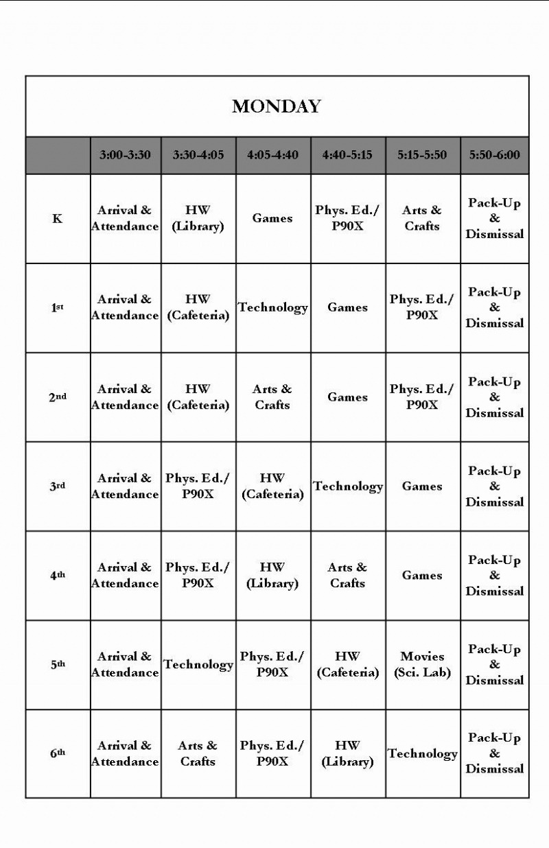 Editable After School Program Schedule Template PDF