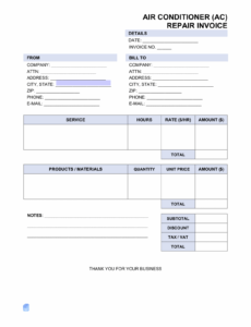 Printable Air Conditioning Repair Invoice Template Doc