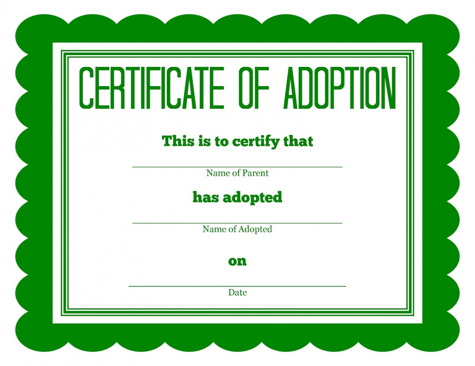 Printable Animal Adoption Certificate Template Word