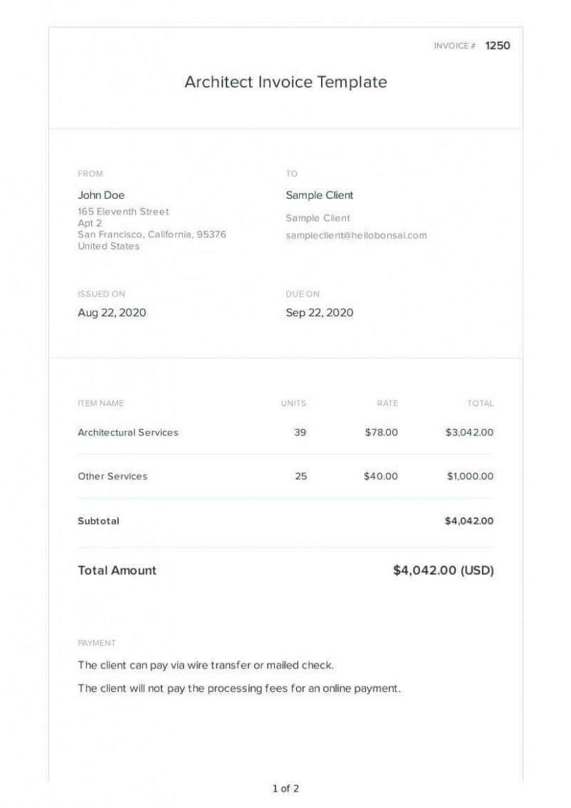 Sample Architect Invoice Template Sample