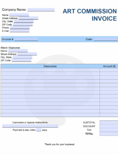 Editable Art Commission Invoice Template Word