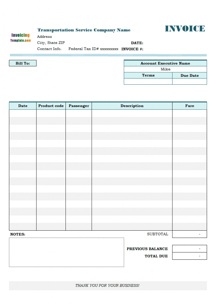 Sample Auto Transport Invoice Template Word