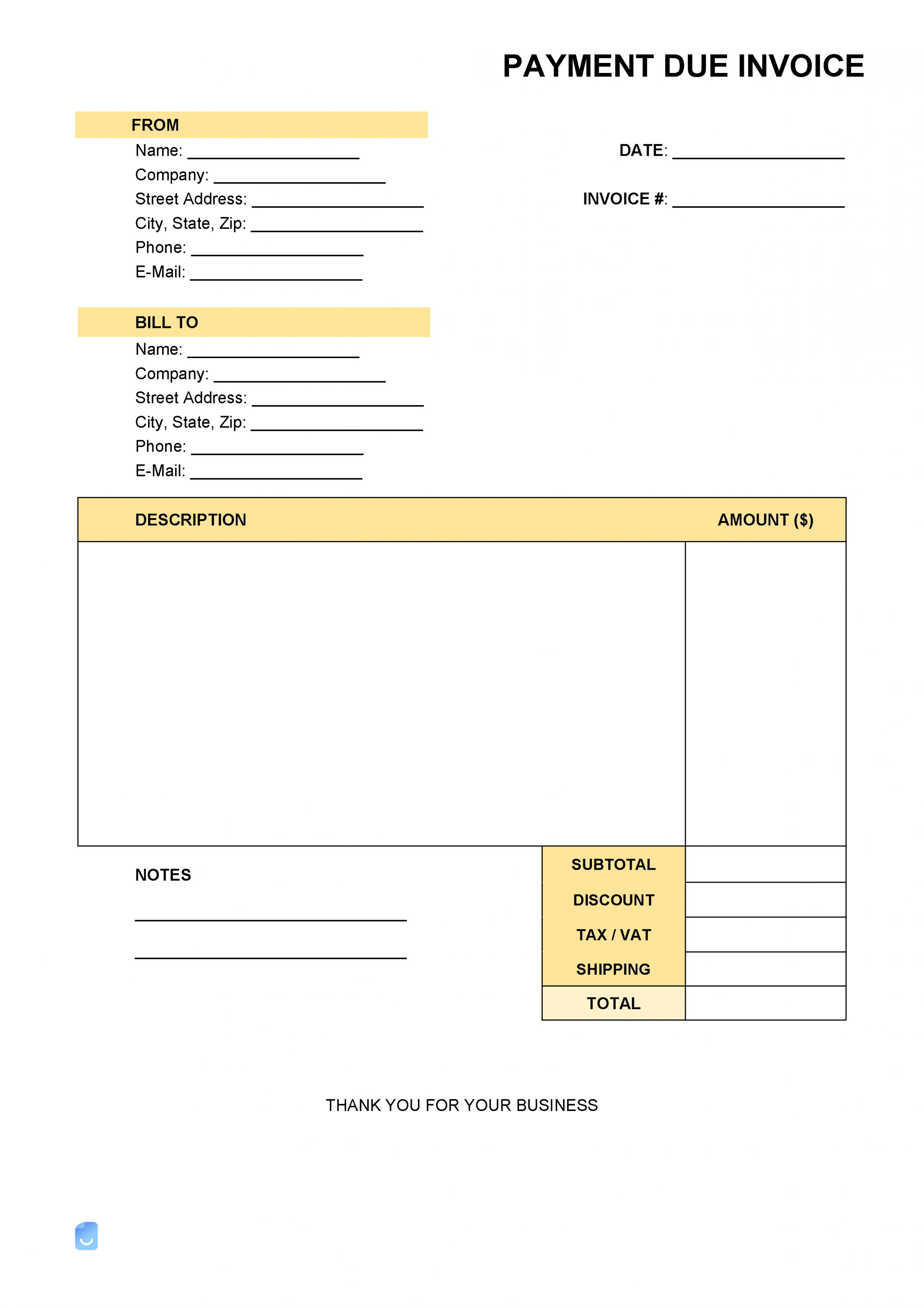 Printable Balance Due Invoice Template PPT