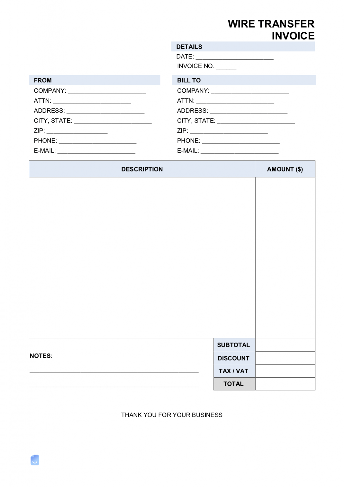 Editable Bank Transfer Invoice Template 