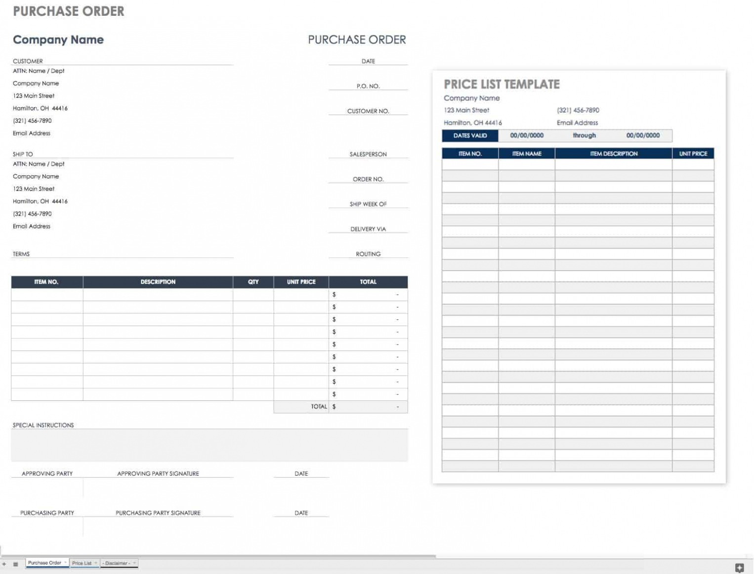 Sample Blanket Purchase Order Template Excel