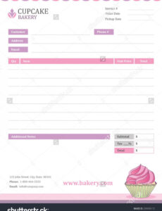 Printable Cake Invoice Template Excel