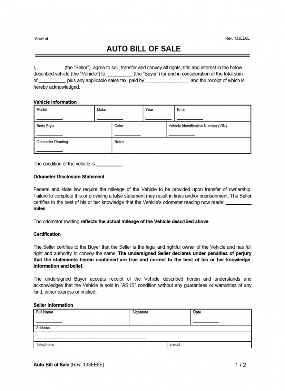  Car Bill Of Sale With Payment Plan Template Docs