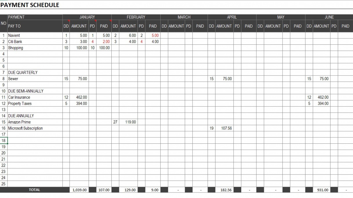 Printable Car Payment Schedule Template Excel