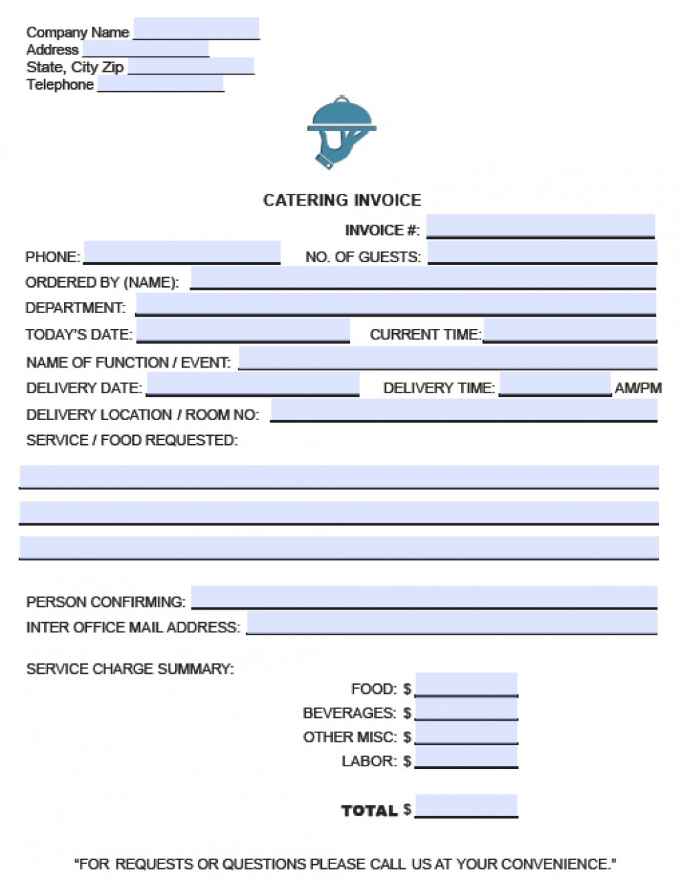 Printable Catering Service Invoice Template Excel Printable Catering Service Invoice Template Excel