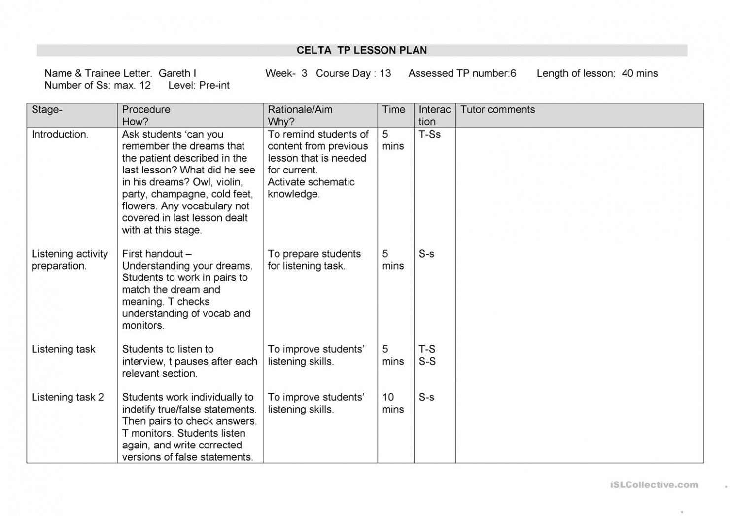 Free Celta Lesson Plan Template PPT